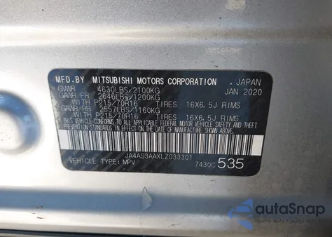 2020 Mitsubishi Eclipse Cross Es 1.5T from USA, damaged, VIN JA4AS3AAXLZ033301